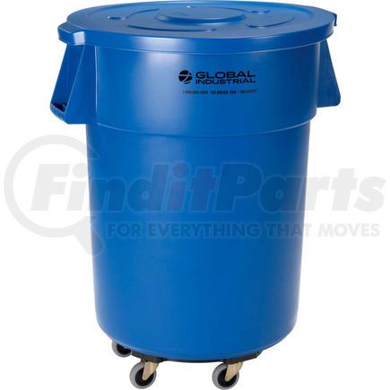 240464BLB by GLOBAL INDUSTRIAL - Global Industrial&#153; Plastic Trash Can with Lid & Dolly - 55 Gallon Blue
