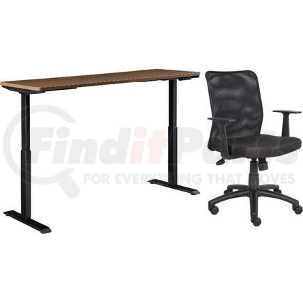 695781WN-B by GLOBAL INDUSTRIAL - Interion&#174; Height Adjustable Table with Chair Bundle - 72"W x 30"D, Walnut W/ Black Base