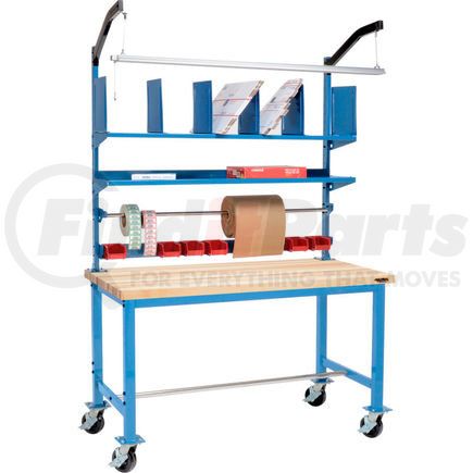 412457A by GLOBAL INDUSTRIAL - Mobile Packing Workbench Maple Butcher Block Square Edge - 72 x 36 with Riser Kit