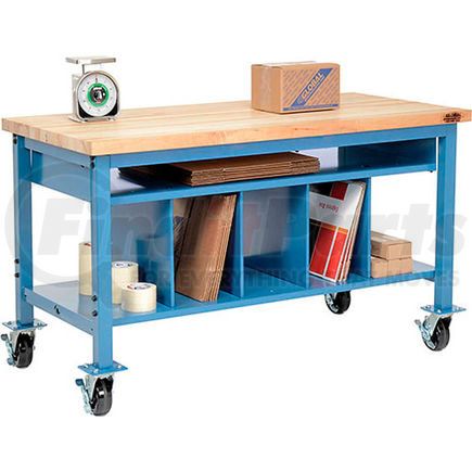 412468A by GLOBAL INDUSTRIAL - Mobile Packing Workbench Maple Butcher Block Square Edge - 60 x 36 with Lower Shelf Kit