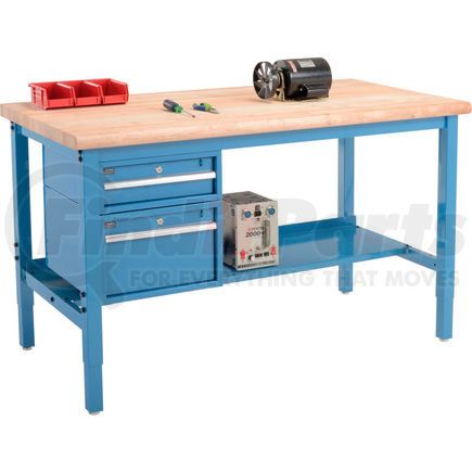 319257BL by GLOBAL INDUSTRIAL - Global Industrial&#153; 72 x 36 Production Workbench - Maple Square Edge - Drawers & Shelf - Blue