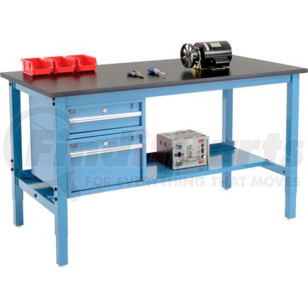 319264BL by GLOBAL INDUSTRIAL - Global Industrial&#153; 72 x 36 Production Workbench - Phenolic Safety Edge - Drawers & Shelf Blue