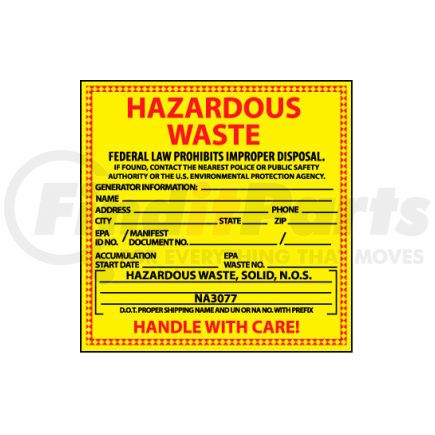 HW8S by NATIONAL MARKER COMPANY - Hazardous Waste Vinyl Labels - For Solids