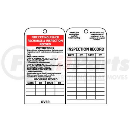 RPT26 by NATIONAL MARKER COMPANY - NMC RPT26 Tags, Fire Extinguisher Recharge And Inspection Record, 6" X 3", White/Red/Black, 25/Pk