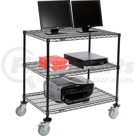 695365BK by GLOBAL INDUSTRIAL - Nexel&#153; 3-Shelf Mobile Wire Computer LAN Workstation, 36"W x 24"D x 40"H, Black