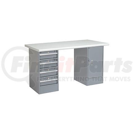 607625 by GLOBAL INDUSTRIAL - Global Industrial&#153; 72 x 30 Pedestal Workbench 4 Drawers & 1 Cabinet, Laminate Safety Edge Gray