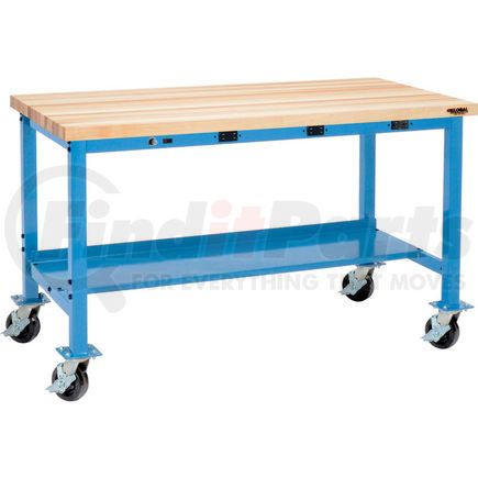 253975WBBL by GLOBAL INDUSTRIAL - Global Industrial&#153; 60 x 30 Mobile Production Workbench - Power Apron - Maple Square Edge Blue