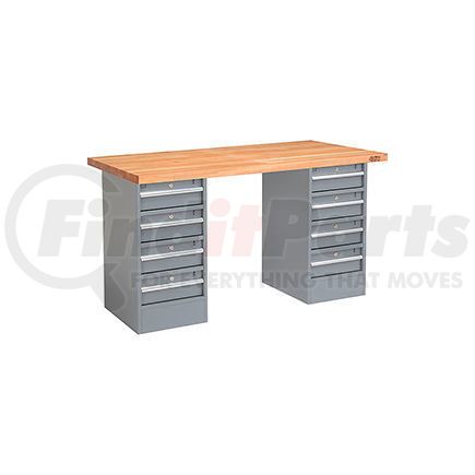 607665 by GLOBAL INDUSTRIAL - Global Industrial&#153; 72 x 30 Pedestal Workbench - 8 Drawers, Maple Block Square Edge - Gray