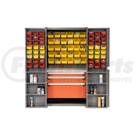 159008 by GLOBAL INDUSTRIAL - Global Industrial&#153; Security Work Center & Storage Cabinet - Shelves, 3 Drawers, Yellow/Red Bins