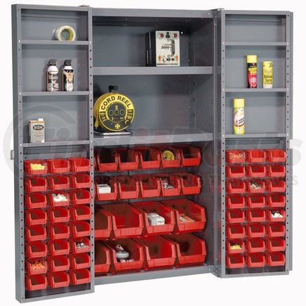 662138RD by GLOBAL INDUSTRIAL - Global Industrial&#153; Bin Cabinet Deep Door, 68 RD Bin, Shelves, 16 Ga. Assembled Cabinet 38x24x72