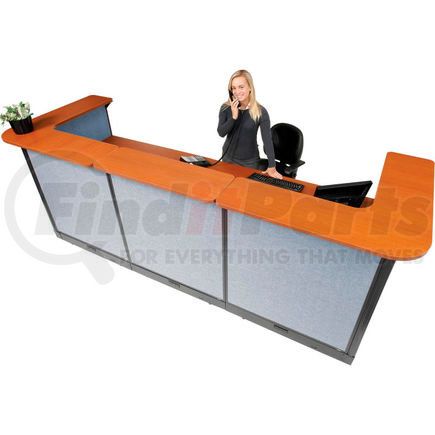 249010ECB by GLOBAL INDUSTRIAL - Interion&#174; U-Shaped Electric Reception Station, 124"W x 44"D x 46"H, Cherry Counter, Blue Panel