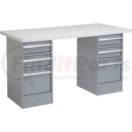 253783 by GLOBAL INDUSTRIAL - Global Industrial&#153; 72 x 24 Pedestal Workbench Double 3 Drawers, Laminate Square Edge Gray