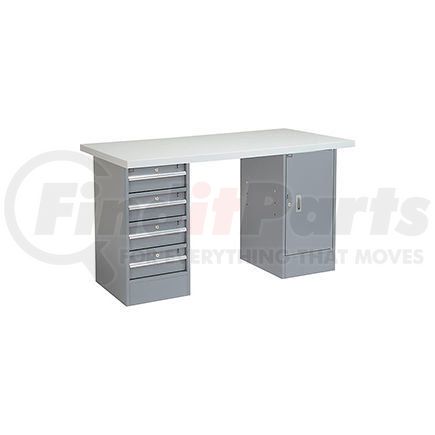 607619 by GLOBAL INDUSTRIAL - Global Industrial&#153; 72 x 30 Pedestal Workbench 4 Drawers & 1 Cabinet, Laminate Square Edge Gray