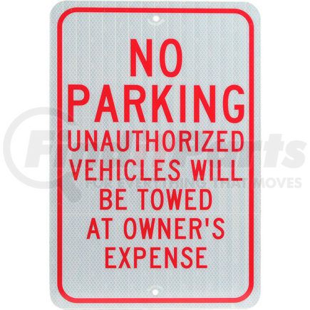 TM12J by NATIONAL MARKER COMPANY - Aluminum Sign - No Parking Unauthorized Vehicles - .08" Thick, TM12J