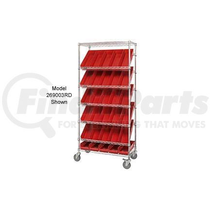 269005RD by GLOBAL INDUSTRIAL - Global Industrial&#153; Easy Access Slant Shelf Chrome Wire Cart, 18 4"H Shelf Bins Red, 36Lx18Wx74H