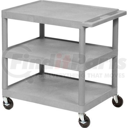 HE34-G by LUXOR - Luxor&#174; Plastic Utility Cart, 3 Shelf, 24"Lx18"Wx34"H, Gray