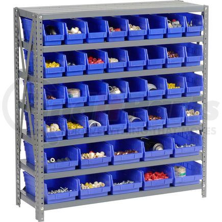 603437BL by GLOBAL INDUSTRIAL - Global Industrial&#153; Steel Shelving with Total 42 4"H Plastic Shelf Bins Blue, 36x18x39-7 Shelves