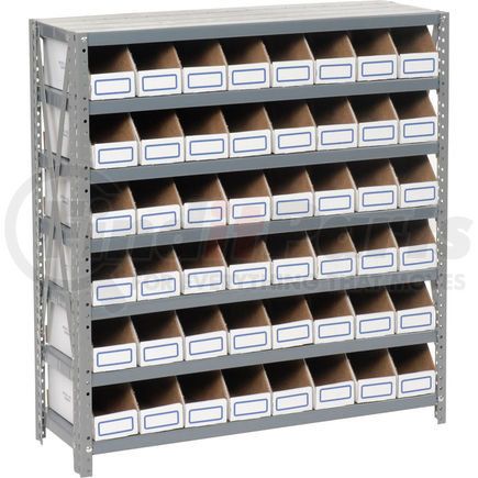 235017 by GLOBAL INDUSTRIAL - Global Industrial&#153; Steel Open Shelving W/ 48 Corrugated Shelf Bins, 7 Shelves, 36" x 18" x 39"