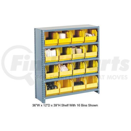 603257-YL by GLOBAL INDUSTRIAL - Global Industrial&#153; Steel Closed Shelving - 15 Yellow Plastic Stacking Bins 6 Shelves - 36x12x39