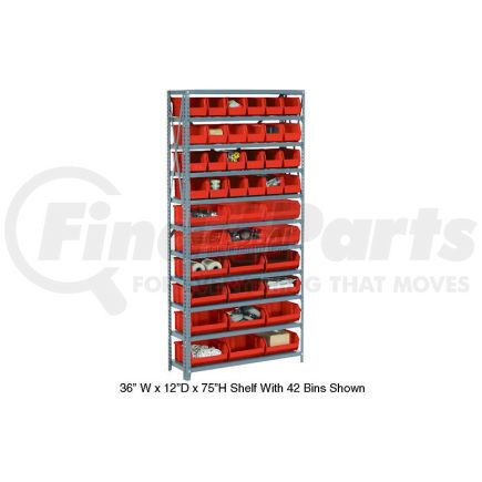 603254RD by GLOBAL INDUSTRIAL - Global Industrial&#153; Steel Open Shelving with 36 Red Plastic Stacking Bins 10 Shelves - 36x18x73