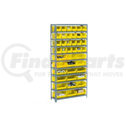 603245YL by GLOBAL INDUSTRIAL - Global Industrial&#153; Steel Open Shelving - 30 Yellow Plastic Stacking Bins 6 Shelves - 36x12x39