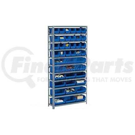 603243BL by GLOBAL INDUSTRIAL - Global Industrial&#153; Steel Open Shelving with 21 Blue Plastic Stacking Bins 6 Shelves - 36x12x39