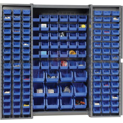 662133BL by GLOBAL INDUSTRIAL - Global Industrial&#153; Bin Cabinet Deep Door - 144 Blue Bins, 16-Gauge Assembled Cabinet 38x24x72