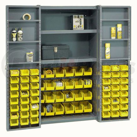 662137YL by GLOBAL INDUSTRIAL - Global Industrial&#153; Bin Cabinet Deep Door, 72 YL Bins, Shelves, 16 Ga Assembled Cabinet 38x24x72