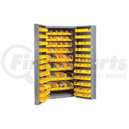 662143YL by GLOBAL INDUSTRIAL - Global Industrial&#153; Bin Cabinet Deep Door - 156 Yellow Bins, 16 Ga. Unassembled Cabinet 38x24x72