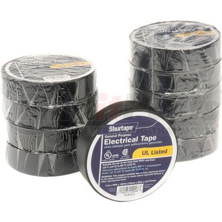 200782 by SHURTAPE - Shurtape EV 057B Black Electrical Tape, EV 57 3/4" X 66', 7 mil, Black