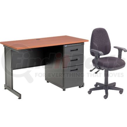 670078CH-B1 by GLOBAL INDUSTRIAL - Interion&#174; Office Desk and Fabric Chair Bundle with 3 Drawer Pedestal - 48" x 24" - Cherry