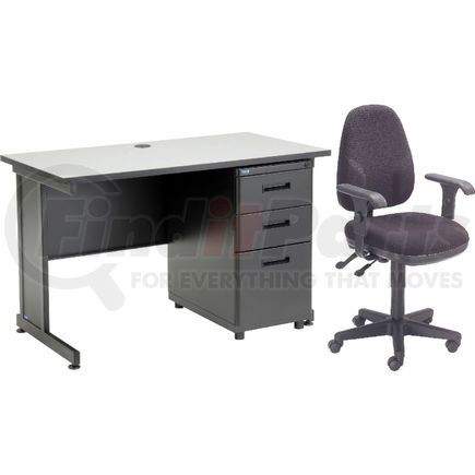 670078GY-B1 by GLOBAL INDUSTRIAL - Interion&#174; Office Desk and Fabric Chair Bundle with 3 Drawer Pedestal - 48" x 24" - Gray