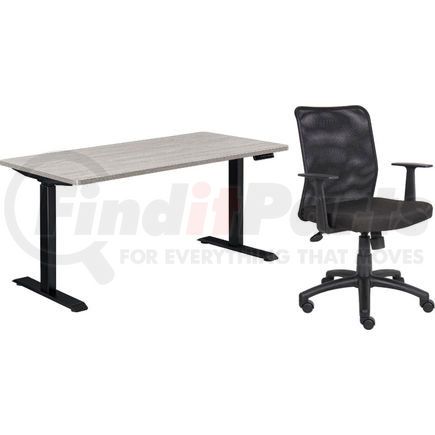 695780GY-B by GLOBAL INDUSTRIAL - Interion&#174; Height Adjustable Table with Chair Bundle - 60"W x 30"D, Gray W/ Black Base