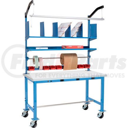 412452AB by GLOBAL INDUSTRIAL - Mobile Electric Packing Workbench Plastic Square Edge - 60 x 36 with Riser Kit