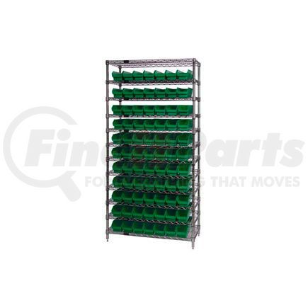 268976GN by GLOBAL INDUSTRIAL - Global Industrial&#153; Chrome Wire Shelving with 77 4"H Plastic Shelf Bins Green, 36x24x74