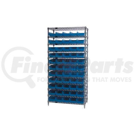 268977BL by GLOBAL INDUSTRIAL - Global Industrial&#153; Chrome Wire Shelving with 55 4"H Plastic Shelf Bins Blue, 36x24x74