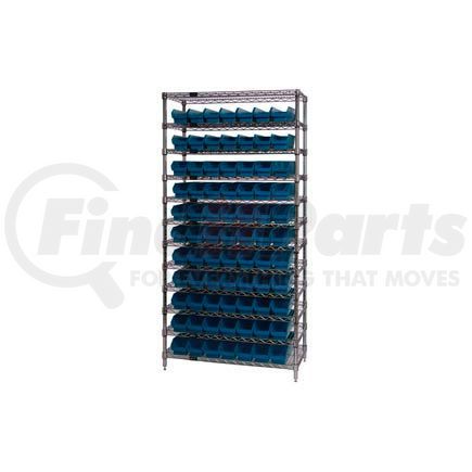 268972BL by GLOBAL INDUSTRIAL - Global Industrial&#153; Chrome Wire Shelving with 77 4"H Plastic Shelf Bins Blue, 36x18x74