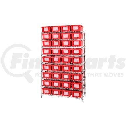 269013RD by GLOBAL INDUSTRIAL - Global Industrial&#153; Chrome Wire Shelving With 36 6"H Nest & Stack Shipping Totes Red, 48x18x74