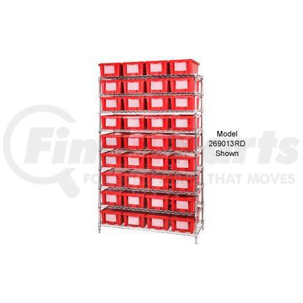 269014RD by GLOBAL INDUSTRIAL - Global Industrial&#153; Chrome Wire Shelving With 24 9"H Nest & Stack Shipping Totes Red, 48x18x74