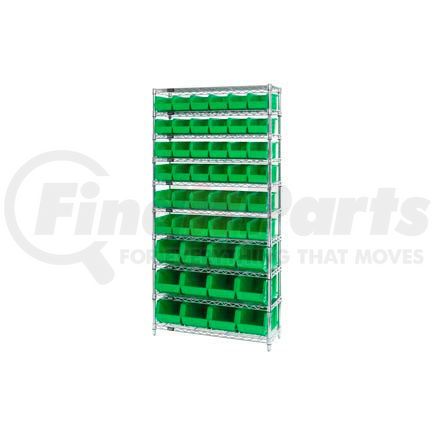 268925GN by GLOBAL INDUSTRIAL - Chrome Wire Shelving With 48 Giant Plastic Stacking Bins Green, 36x14x74