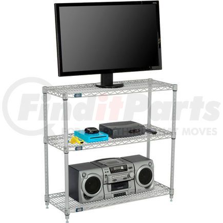 798793 by GLOBAL INDUSTRIAL - Nexelate&#174; Silver Epoxy (3) Shelf Media Stand, 60"W x 14"D x 34"H