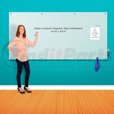 695469 by GLOBAL INDUSTRIAL - Global Industrial&#153; Wall-Mounted Magnetic Glass Whiteboard, 96"W x 48"H