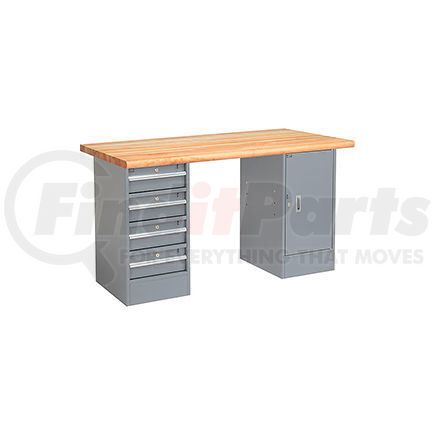 607623 by GLOBAL INDUSTRIAL - Global Industrial&#153; 72 X 30 Pedestal Workbench - 4 Drawers & Cabinet, Maple Safety Edge - Gray