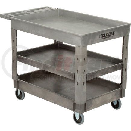 800307 by GLOBAL INDUSTRIAL - Global Industrial&#153; Tray Top Plastic Utility Cart, 3 Shelf, 44"Lx25-1/2"W, 5" Casters, Gray