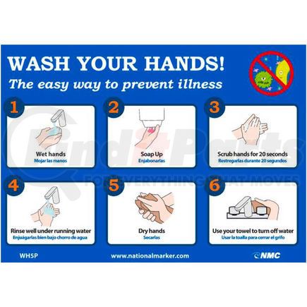 WH5P by NATIONAL MARKER COMPANY - Wash Your Hands Sticker, 7" X 14", Vinyl Adhesive