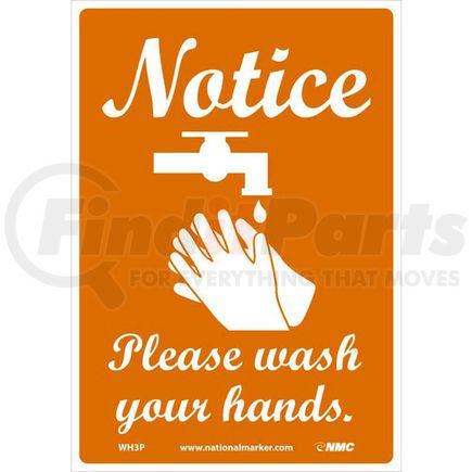 WH3P by NATIONAL MARKER COMPANY - Notice Please Wash Your Hands Sticker, 7" X 10", Vinyl Adhesive