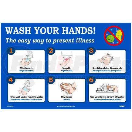 PST137C by NATIONAL MARKER COMPANY - Wash Your Hands Poster, 12" X 18", Vinyl