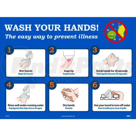 PST137 by NATIONAL MARKER COMPANY - Wash Your Hands Poster, 18" X 24", Synthetic Paper