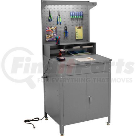 249509GY by GLOBAL INDUSTRIAL - Global Industrial&#153; Cabinet Shop Desk - Riser, Pegboard & Top Shelf 34-1/2 x 30 x 80 - Gray