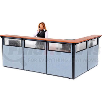 694920WCB by GLOBAL INDUSTRIAL - Interion&#174; L-Shaped Reception Station w/Window 116"W x 80"D x 44"H Cherry Counter Blue Panel